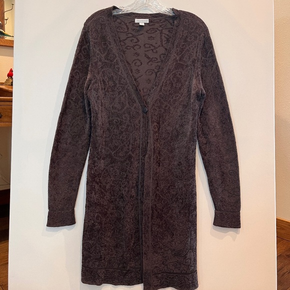 Charter Club Size Medium Burnout One Button Opening Cardigan Brown Sweater - Picture 1 of 13